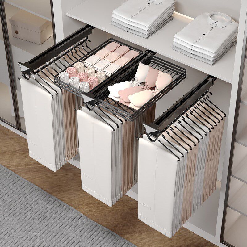 衣柜拉篮裤架伸缩滑轨免打孔多功能裤抽顶装衣架抽拉式挂裤子轨道,基础建材,柜内裤架,淘宝优惠券,粉丝福利购,淘宝优惠卷