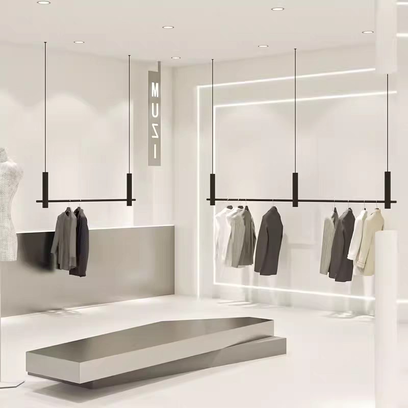 服装店悬挂吊架服装展示架简约现代亚光黑新款钢丝吊架衣服架