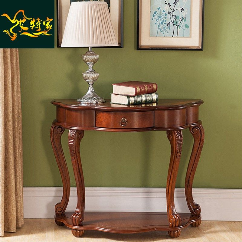 美式实木玄关柜半圆玄关台走廊过道门厅柜欧式玄关桌客厅靠墙桌子,住宅家具,玄关台,淘宝优惠券,粉丝福利购,淘宝优惠卷