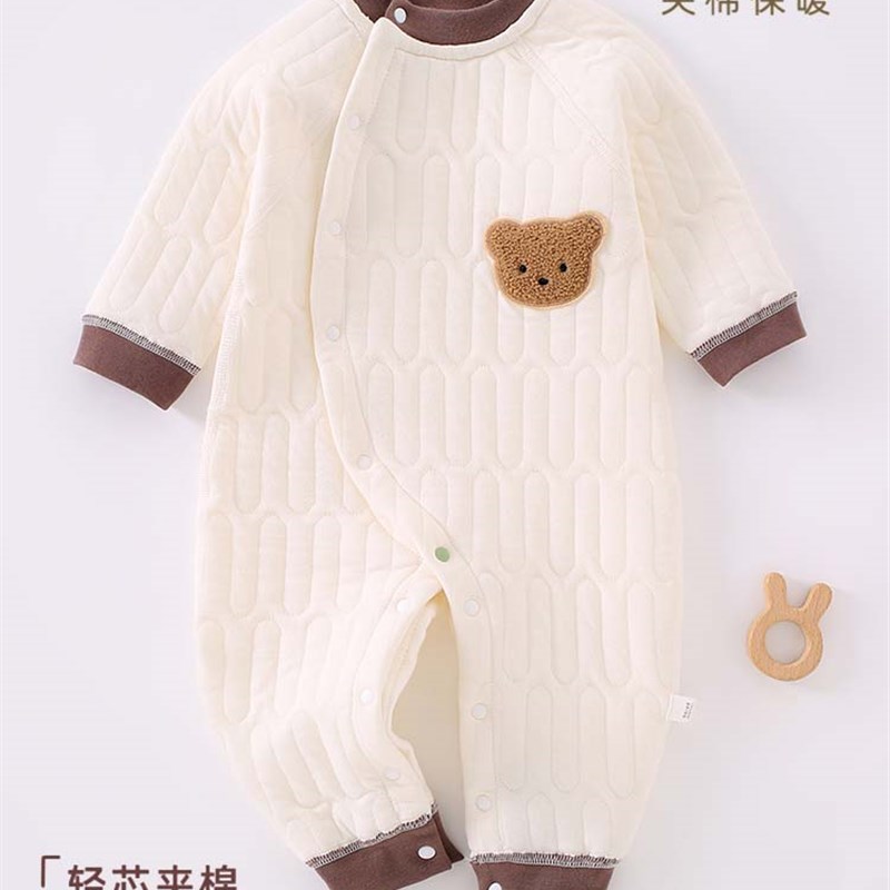 采购产品婴儿秋冬男女三层保暖连衣裤,Ga类纯棉长袍,空气棉连衣裤