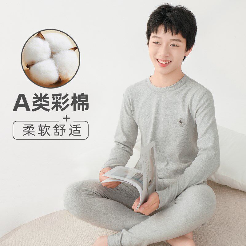 男大童秋衣秋裤套装纯棉A类12男童保暖内衣14线衣线裤儿童8岁全棉