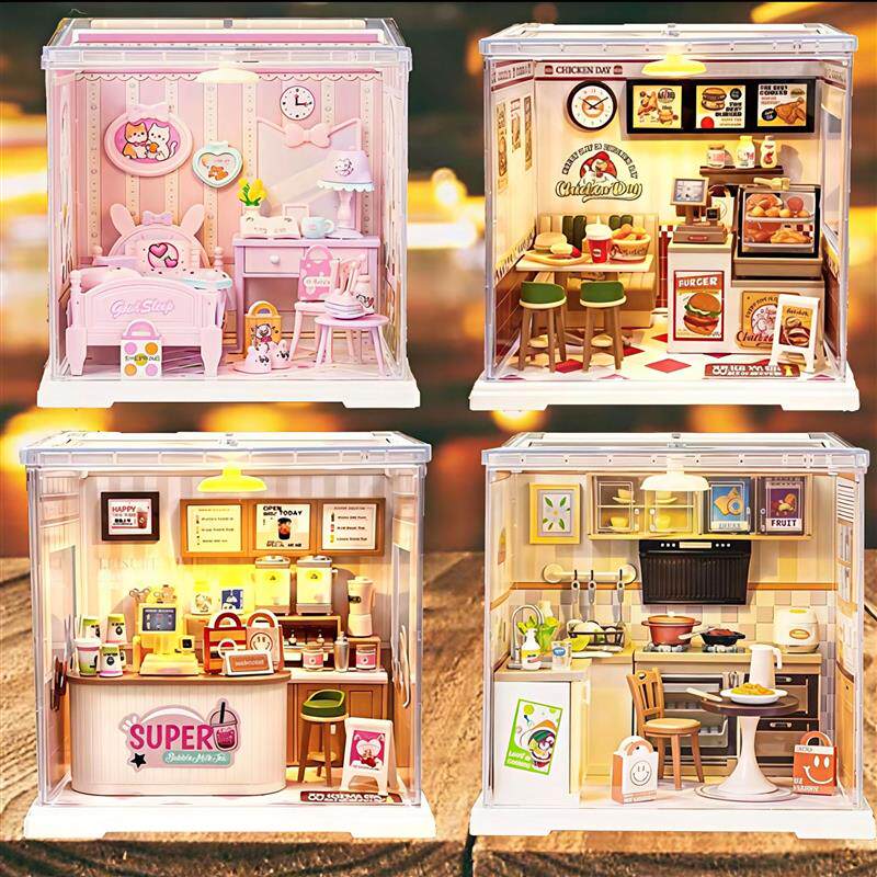 diy小屋手工拼装迷你房子厨房B卧室微缩立体模型积木玩具女孩礼物