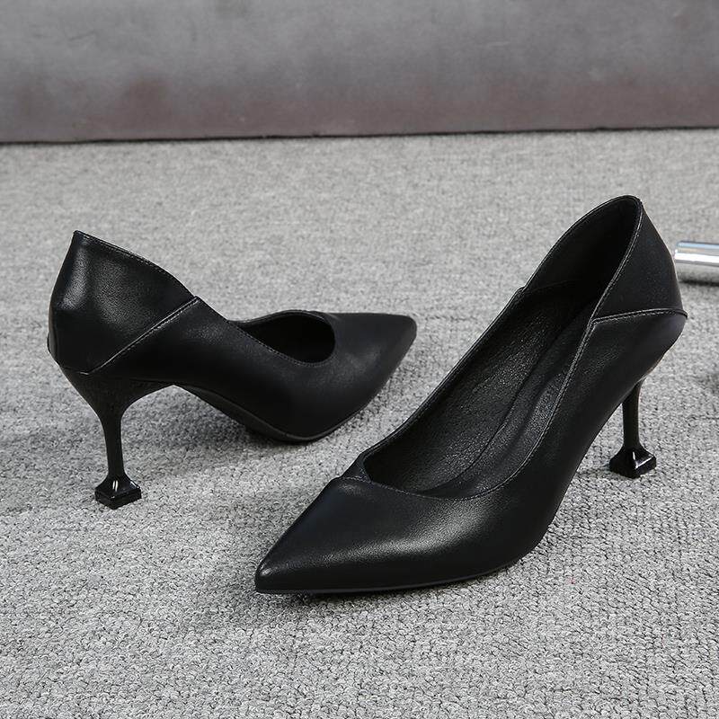 黑色皮鞋女工作鞋职业q软底礼仪鞋中跟面试上班鞋单鞋女尖头高跟
