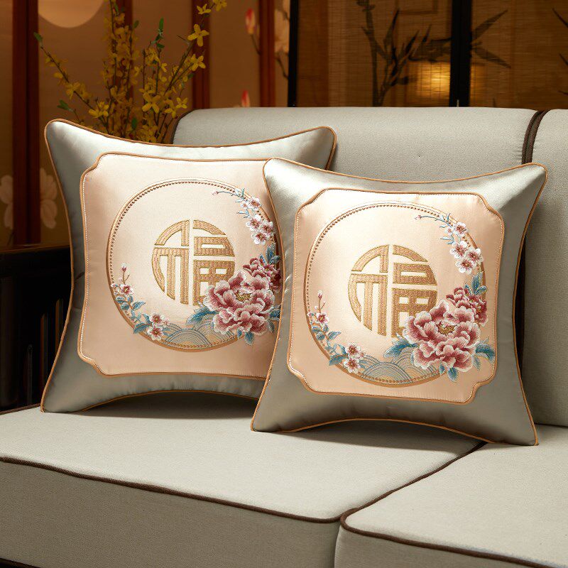 新中式抱枕红木沙发刺绣靠垫客厅长方形靠背垫护腰枕抱枕套子定制