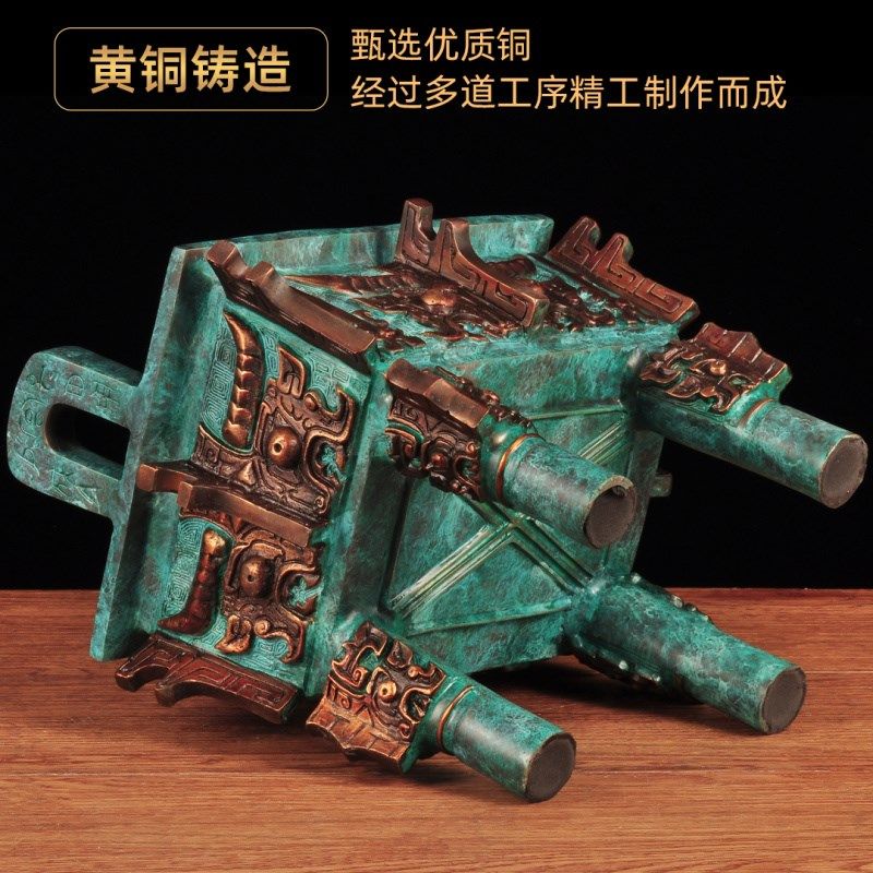 彩铜四足兽面方鼎摆件鼎盛千秋司母戊方鼎家居客厅酒柜玄关装饰品