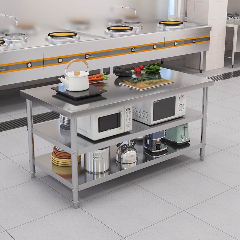 后厨操作台双层不锈钢工作台饭店打荷台不锈钢桌子三层商用打包台