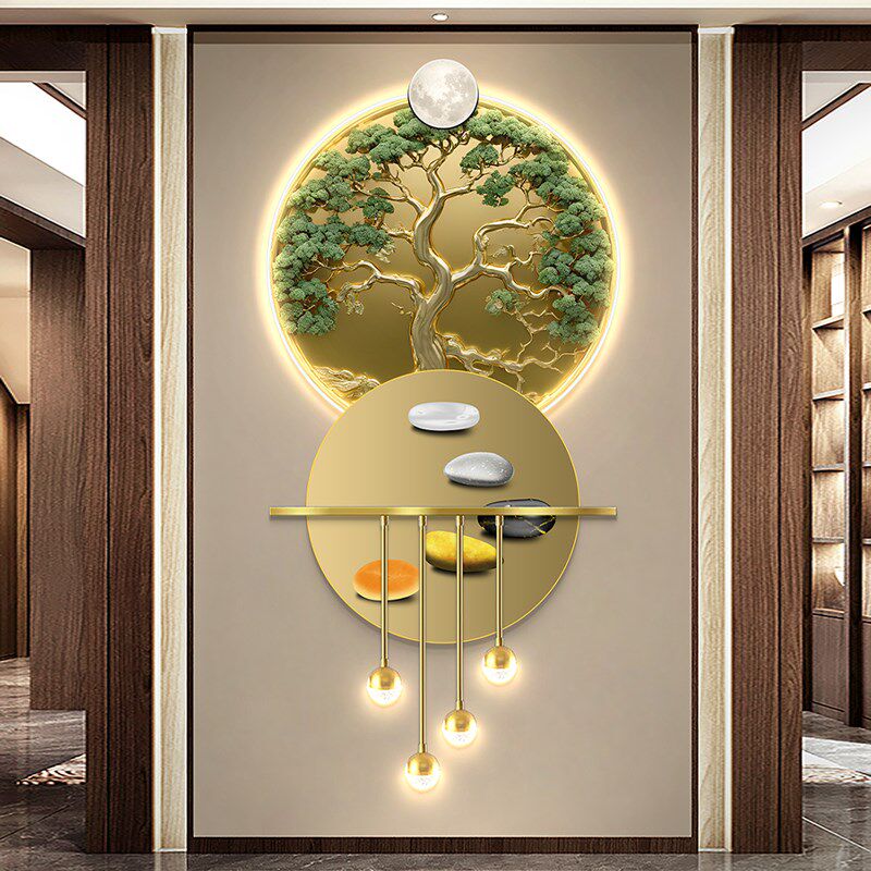 古树参天玄关装饰画客厅走廊过道墙氛围灯画立体叠加壁饰挂画