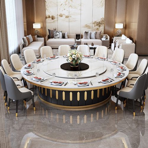 电动酒店餐桌岩板大圆桌面20餐桌带转盘人饭店岩板旋转3米30人