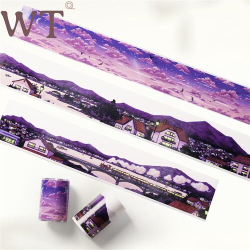 WT手帐胶带 夜幕 暮云 和纸PET百搭装饰InsR风造景小镇云朵天空