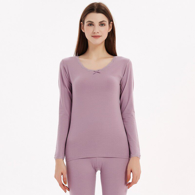 女士纯棉秋衣秋裤薄款低领棉毛衫秋季加大码全棉打底保暖内衣套装