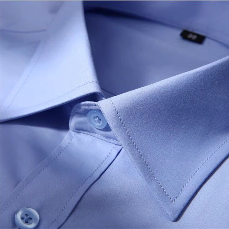 定制中核公司蓝色职业衬衫男士免烫中核二二工作服工装衬衣绣LOGO