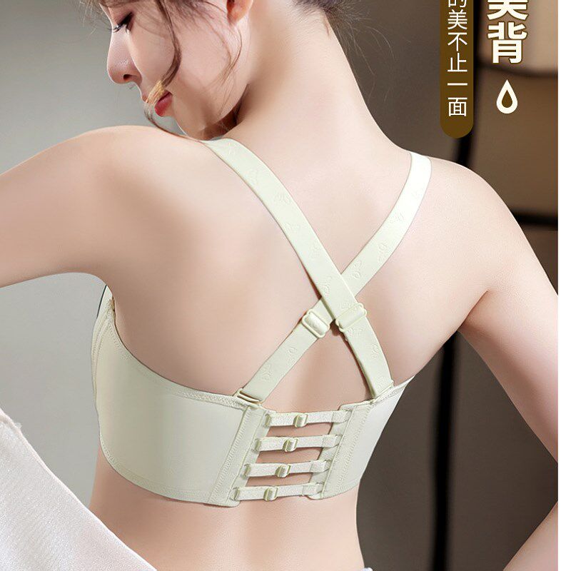 前扣美背文胸聚拢无钢圈薄款大胸胖mFm加大加肥内衣女交叉上托胸