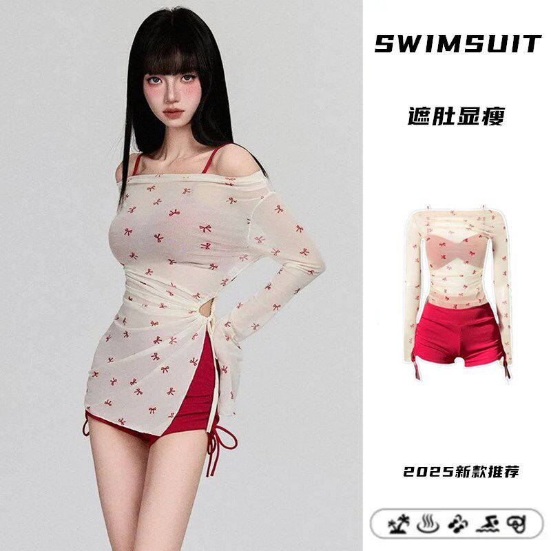 泳衣女分体三件套保l守遮肉显瘦少女防晒罩衫显身材2025新款游泳