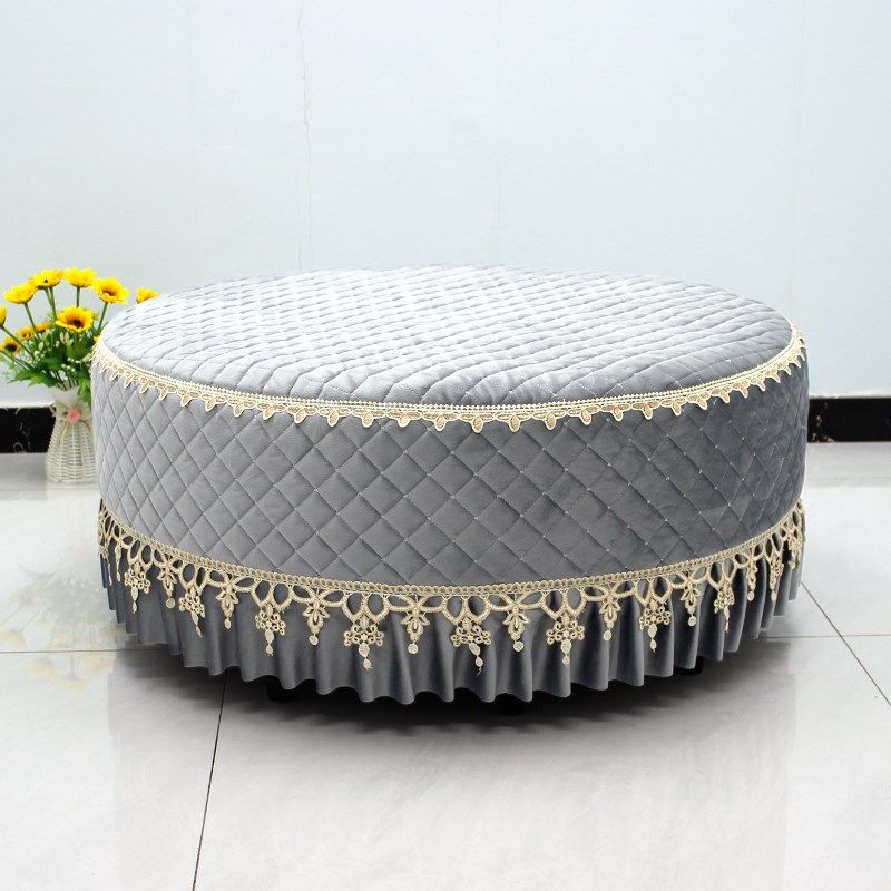 圆形沙发套罩防滑欧式圆凳墩脚踏换鞋试鞋单人全包沙发凳套罩垫布