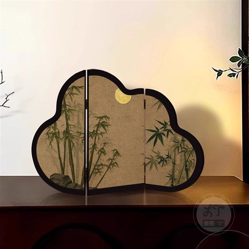中古风墨竹小屏风摆件桌面装饰小摆台客厅茶桌茶室入户玄关柜摆画,家居饰品,装饰摆件,淘宝优惠券,粉丝福利购,淘宝优惠卷