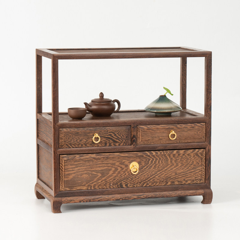 鸡翅木茶水柜带抽j屉实木博古架桌面展示架收纳榫卯茶壶茶具置物