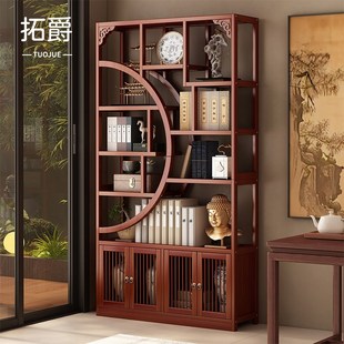 客厅一体靠墙书架落地置物架子多层收纳柜中式非实木博古架展示柜