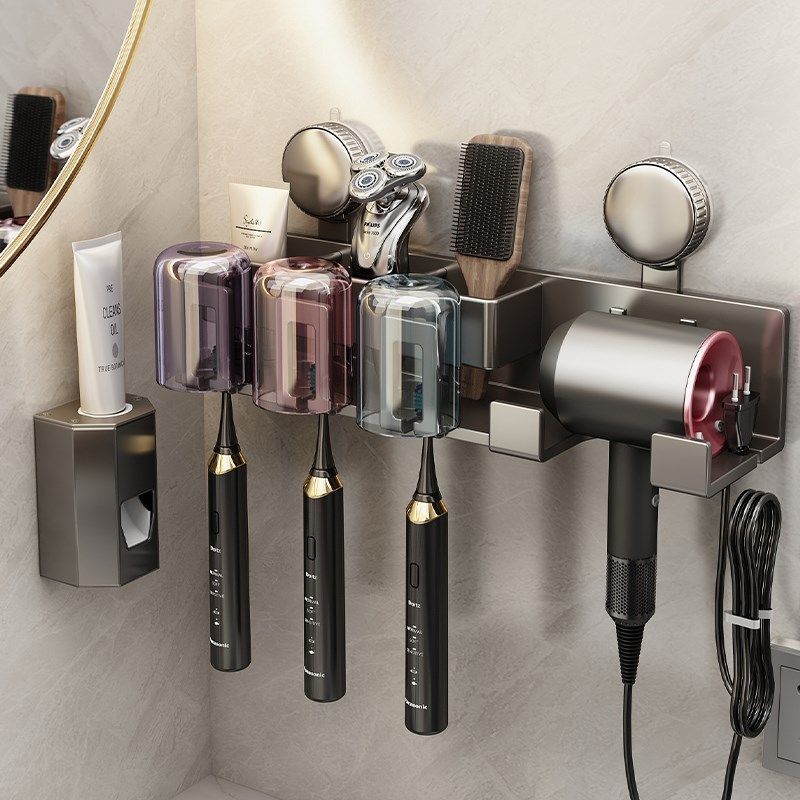 吸盘牙刷置物架免打孔壁挂式放漱口杯牙杯挂吹风机卫生间收纳电动