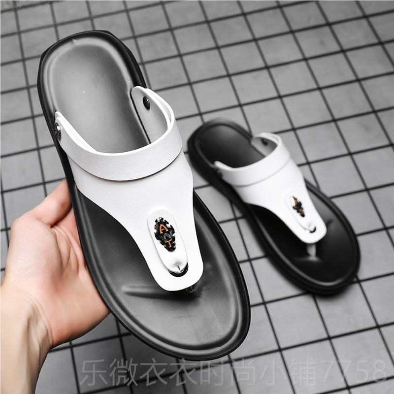 新款休2024新款凉鞋皮沙滩鞋士人字拖鞋男夏季闲外穿男男开车拖鞋