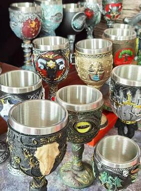 精致树脂高脚杯创意个性摆件 水杯用品道具圣杯水元素酒水杯