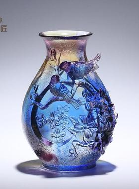 古法琉璃喜上眉梢梅花瓶摆件乔迁新居礼物客厅家居水晶装饰工艺品