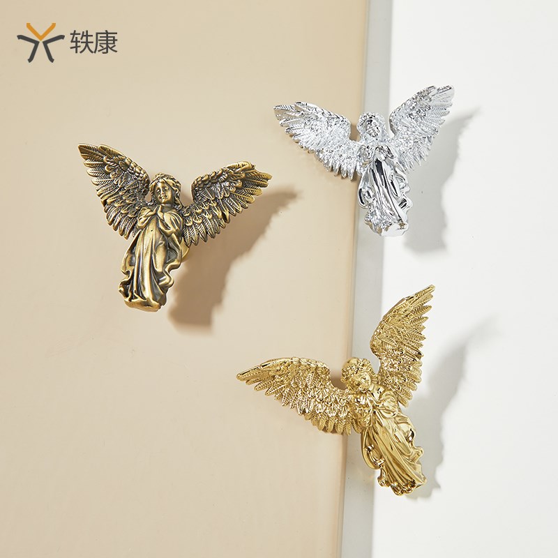 法式大天使黄铜柜门拉手镀铬银色/PVD金色抽屉门把手衣柜橱柜拉手