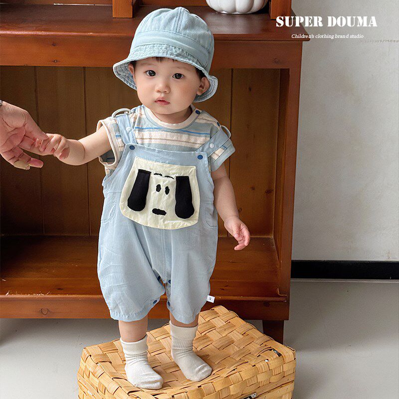 宝宝夏套装超萌婴儿服韩版洋气婴幼儿卡通背带两件套周岁外出服夏