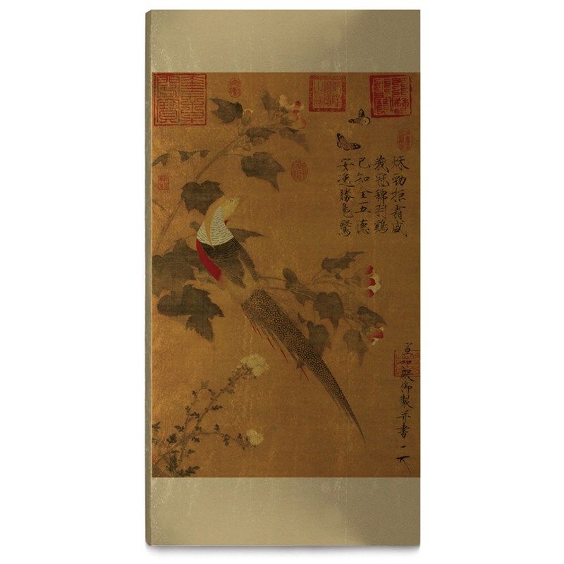 金箔漆画芙蓉锦鸡图宋徽宗花鸟中式文艺挂画客厅书房玄关装饰画