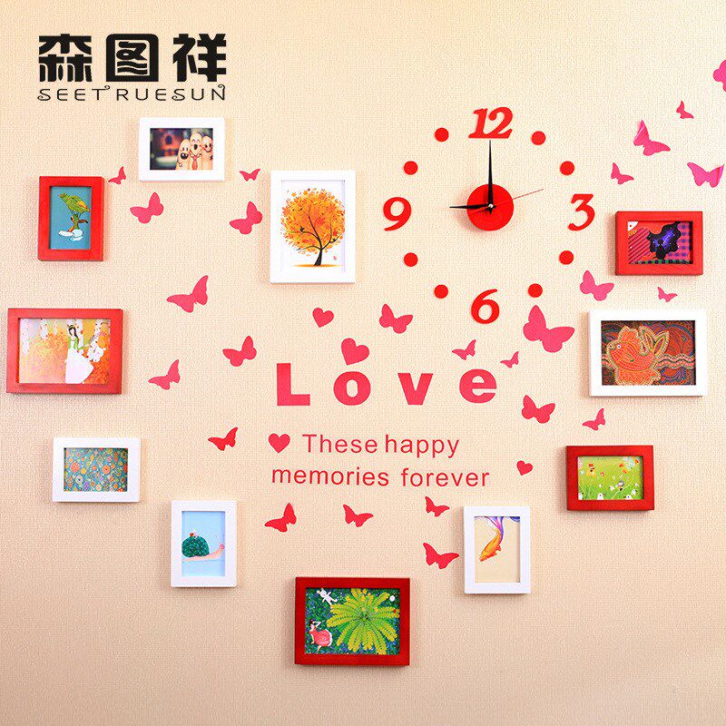【森图】实木相框 木质相框 结y婚照 照片 摆台照片墙组合挂钟相