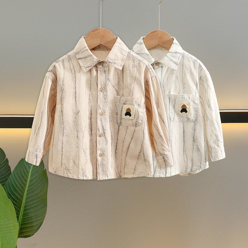 男童竖纹衬衫儿童春装新款中小童B洋气春秋男孩纯棉韩版长袖衬衣