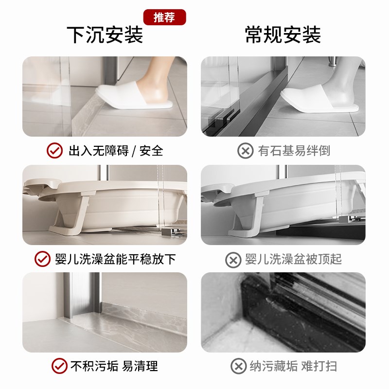 心海伽蓝无障碍下沉式整体淋浴房隔断浴室玻璃门极窄边推拉浴屏