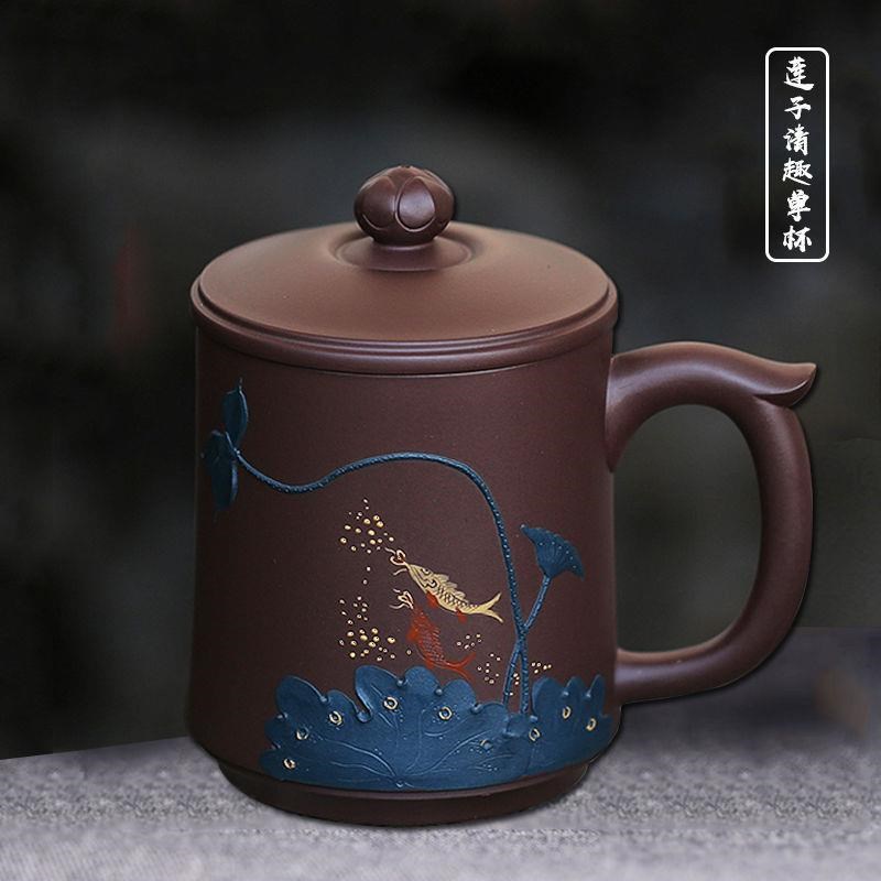 宜兴紫砂杯手工泡茶杯隔舱杯办公喝茶杯男士杯茶水分离泡茶杯杯子