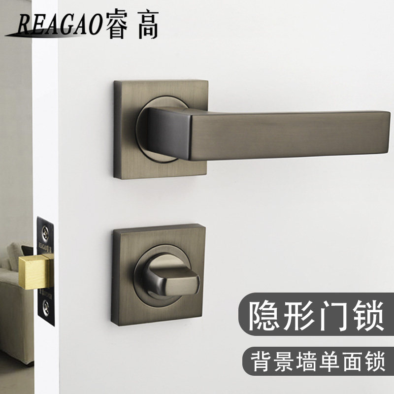 睿高隐形门锁室内单面p锁暗装卫生间背景墙暗藏式分体把手简约暗