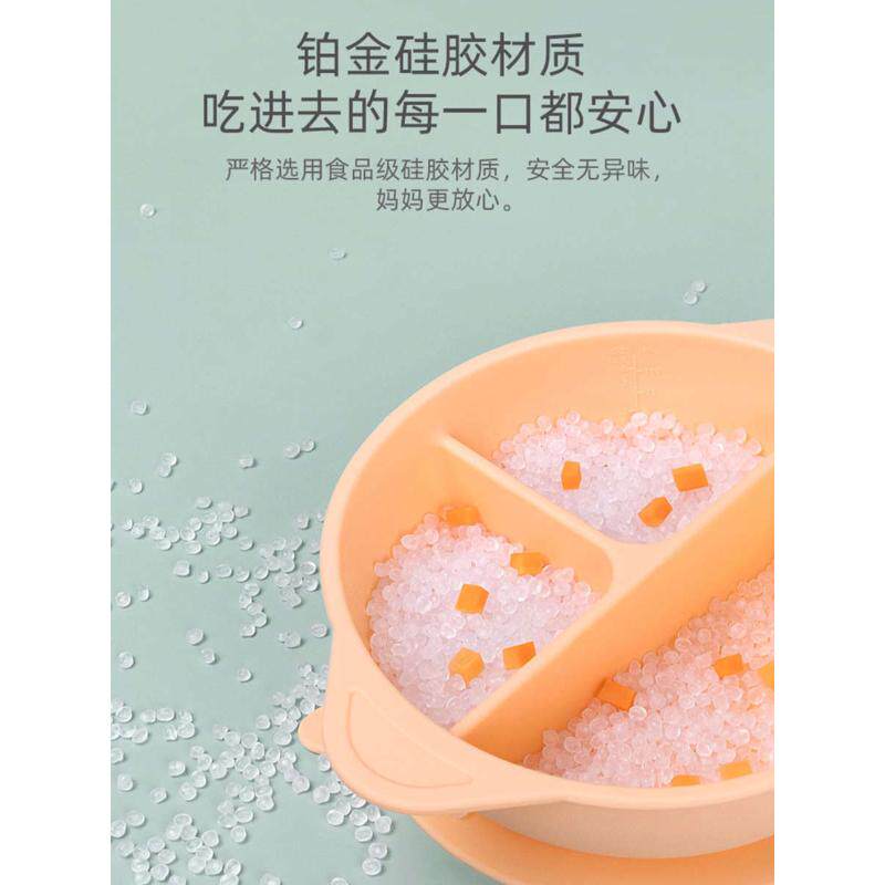 宝宝吸盘分格辅食餐碗 婴儿童餐具 硅胶碗喝汤吸管防尘盖吃饭碗