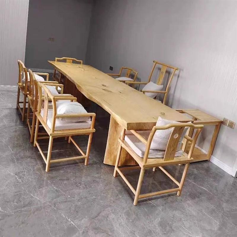 简约办公室实木茶桌整板自然边大板桌办公桌工作台客厅原木泡茶桌