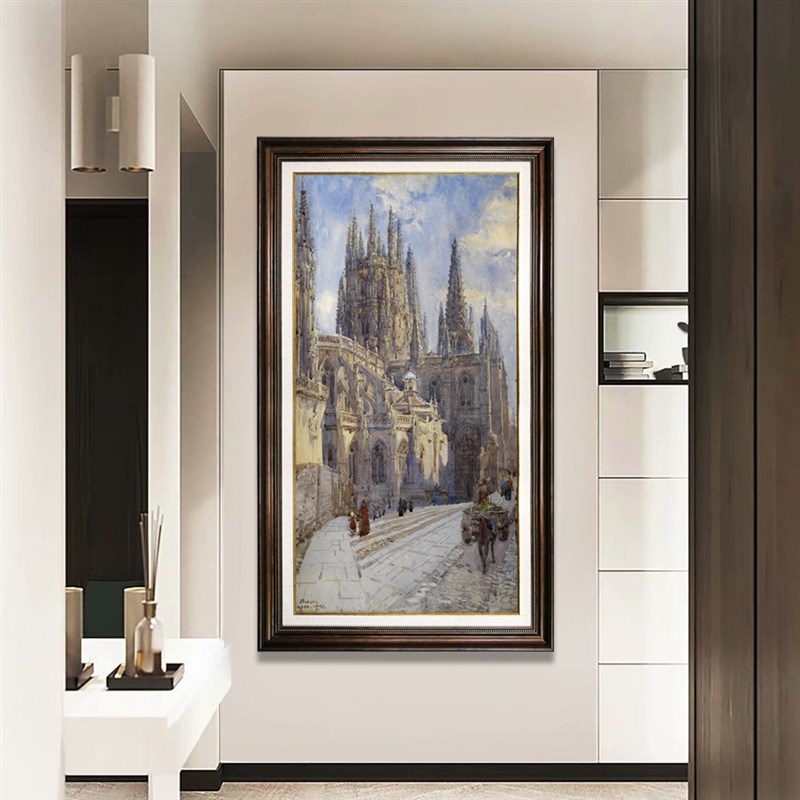 欧式建筑美式入户玄关装饰画竖版楼梯挂画高清喷V绘画尺寸可定做