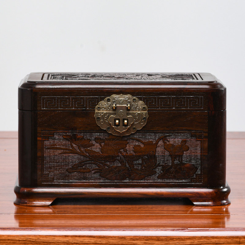 实木中式红木首饰盒带锁大红酸枝密码锁梳妆盒结婚木质小收纳盒