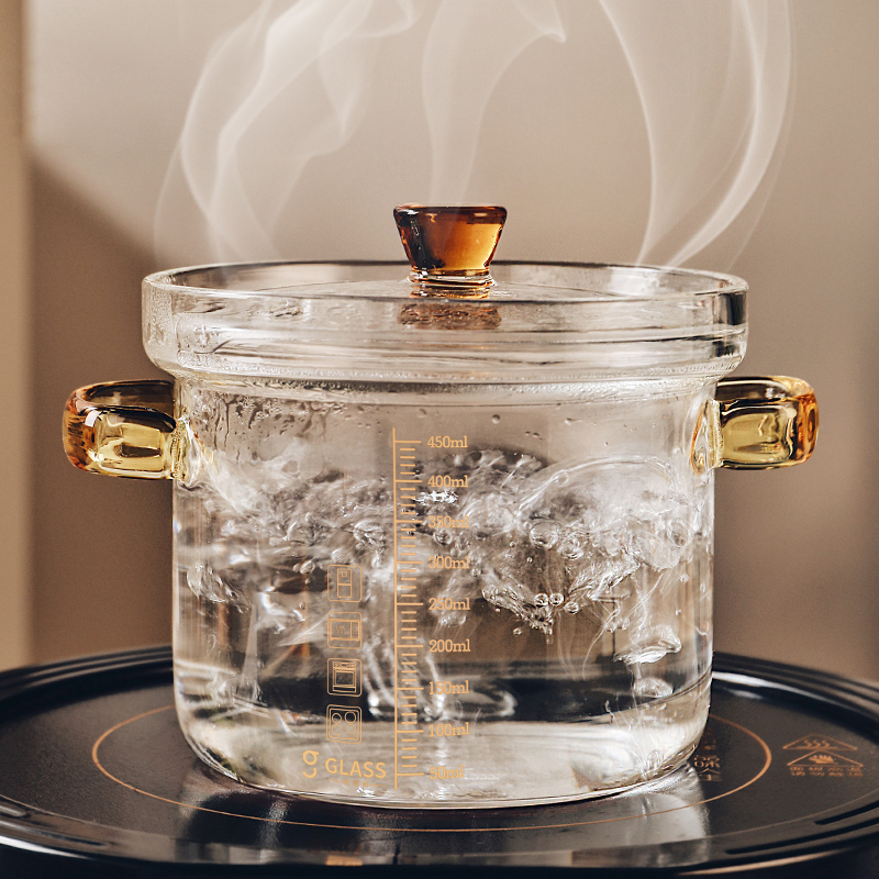 高硼硅玻璃炖锅炖汤家用透明煮锅燃气明火耐高温小瓦罐迷你汤锅碗