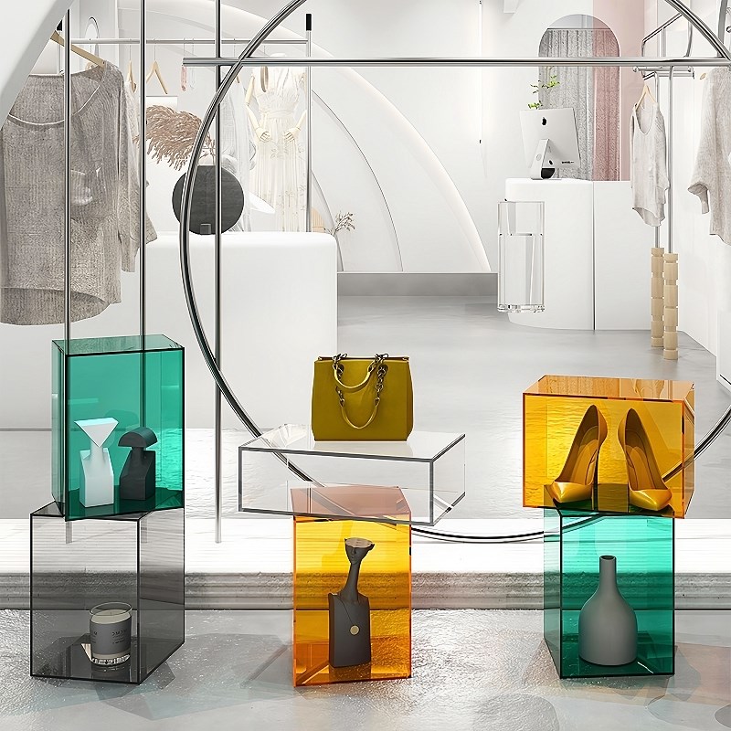 服装店亚克力橱窗流水台鞋包展示架高低装饰陈列道具模特摆件地台