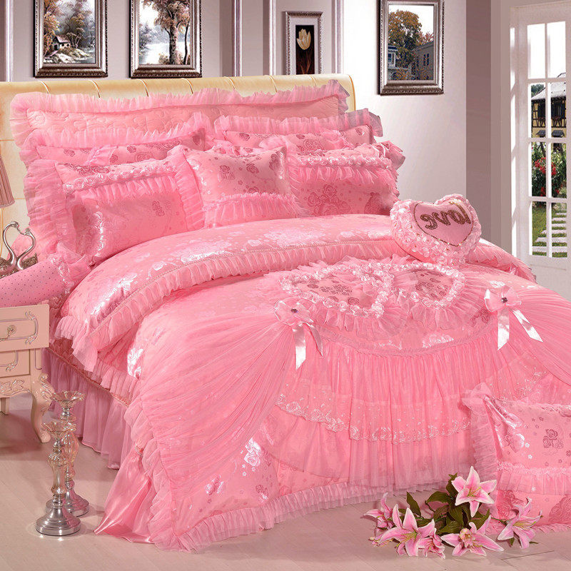 韩版蕾丝新婚庆四件套大红色结婚床上用品全棉六八十件套床品