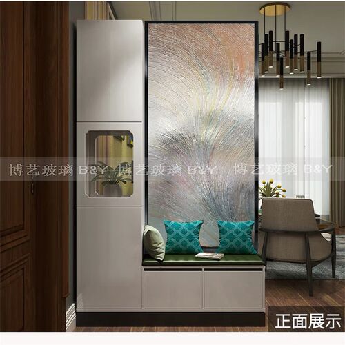 简约艺术玻璃屏风玄关隔断移门客厅玄关超白玻璃定制卫生间雕刻