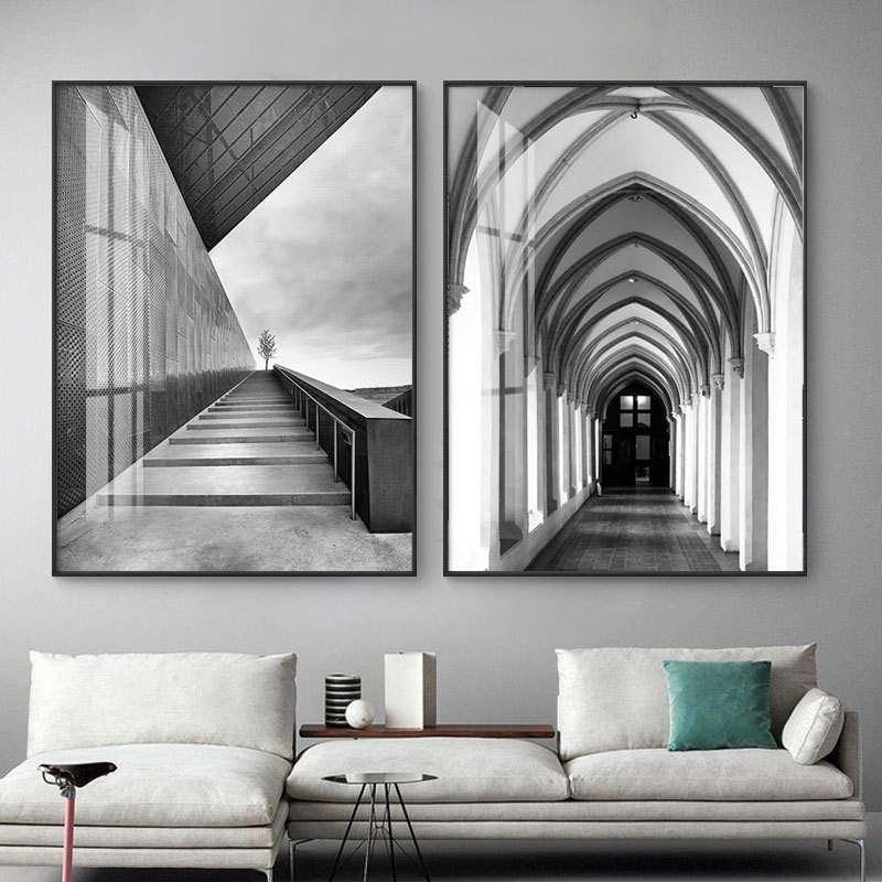 工业风黑白灰装饰画入户玄关画走廊壁画过道挂画客厅大尺寸落地画图片