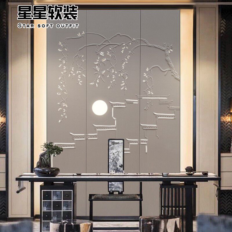 透光浮雕皮雕割雕灯箱发光整副刺绣背景墙硬包家装工装装饰定制