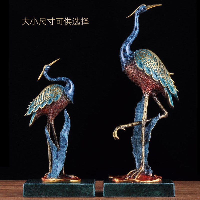 彩铜松鹤摆件中式古典白鹤家居客厅装饰品送老人长辈祝寿生日礼品