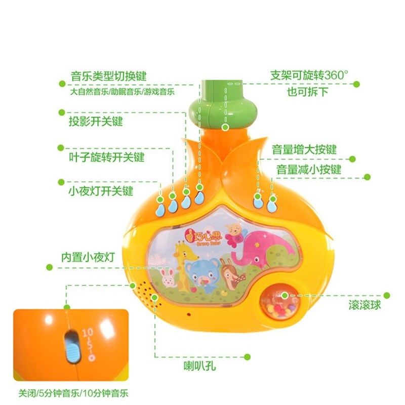 新生儿婴儿床铃音乐旋转投影 宝宝安抚床头铃挂件风摇铃益智玩具