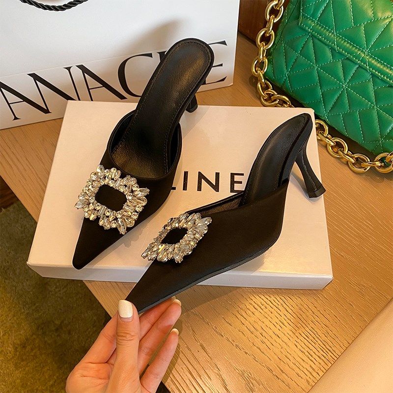 大码女鞋41一43单鞋秋季新款低跟包头半拖鞋女法式尖头细跟高跟鞋,女鞋,包头拖,淘宝优惠券,粉丝福利购,淘宝优惠卷