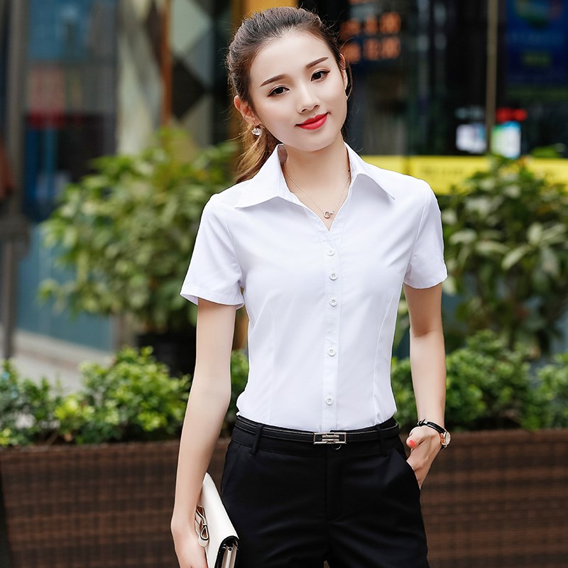 大码免烫衬衣女防走光p胖妹妹职业装工作服洋气胖mmv领正装白衬衫
