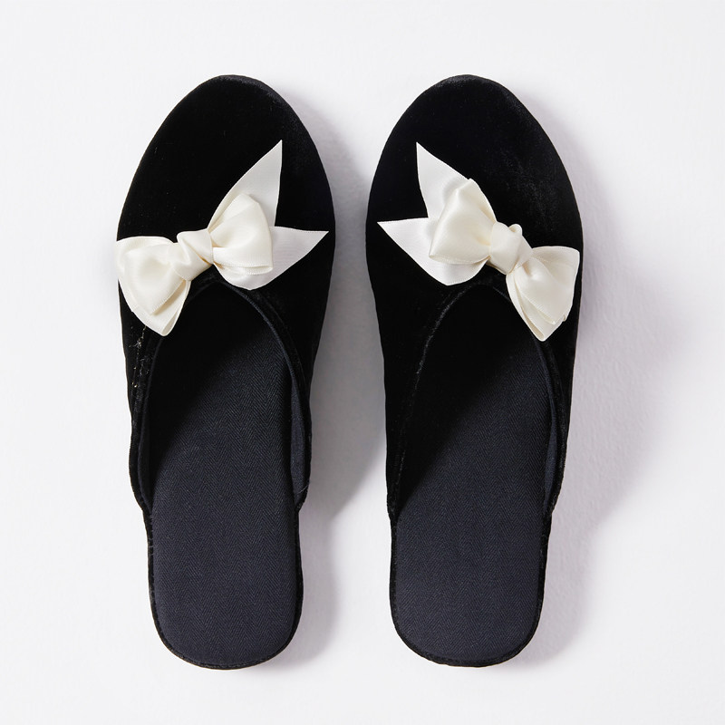 丝绒绣花包头室内家居地板拖鞋防水防滑静音全棉透气吸汗法式高级