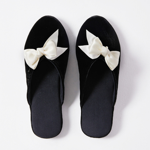 丝绒绣花包头室内家居地板拖鞋防水防滑静音全棉透气吸汗法式高级
