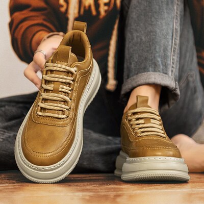 皮鞋男款2024新款年轻人高级感休闲风英伦风男鞋秋冬款厚底板鞋男